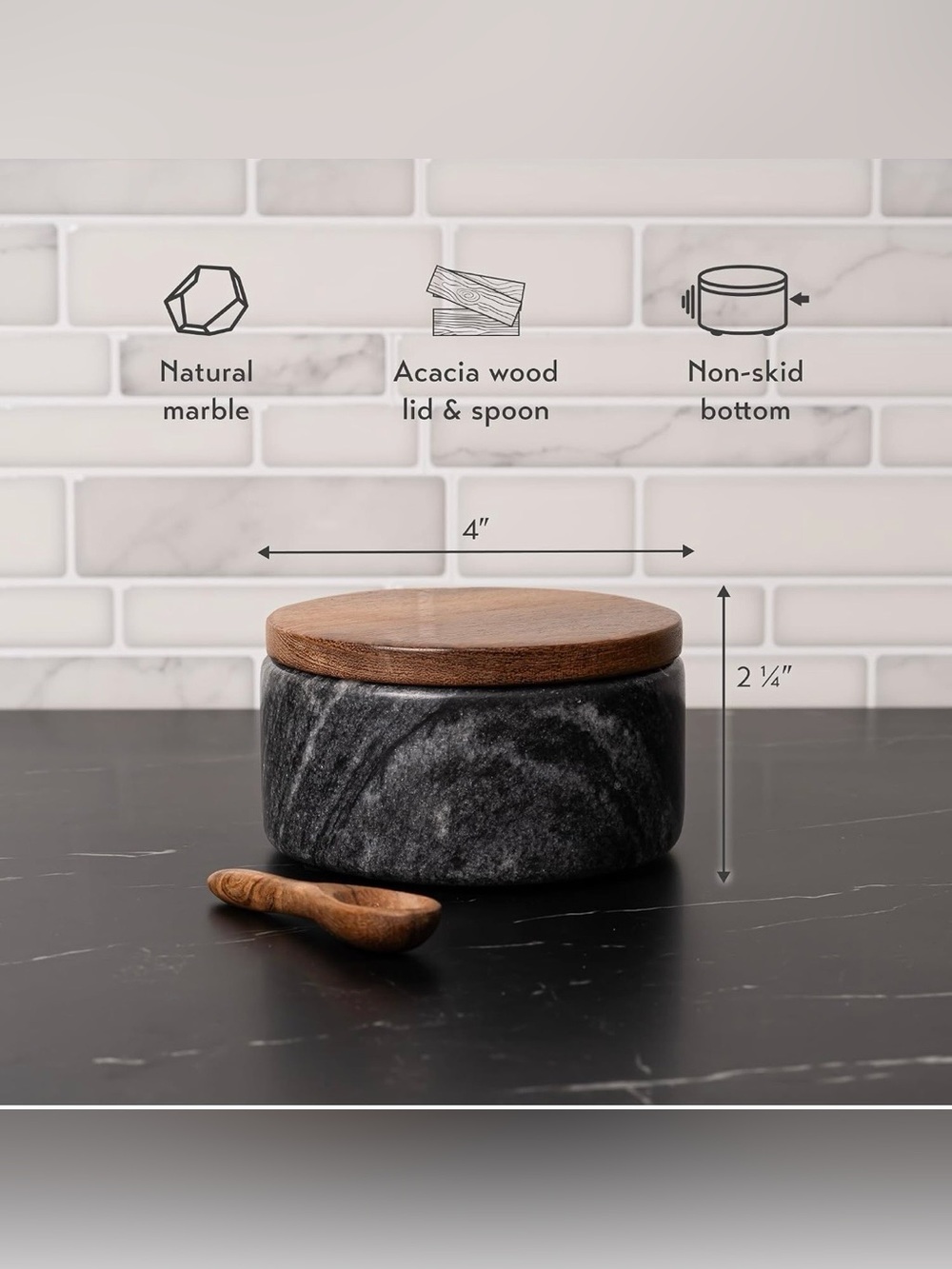Cork & Mill Marble and Acacia Wood Salt Cellar with Spoon